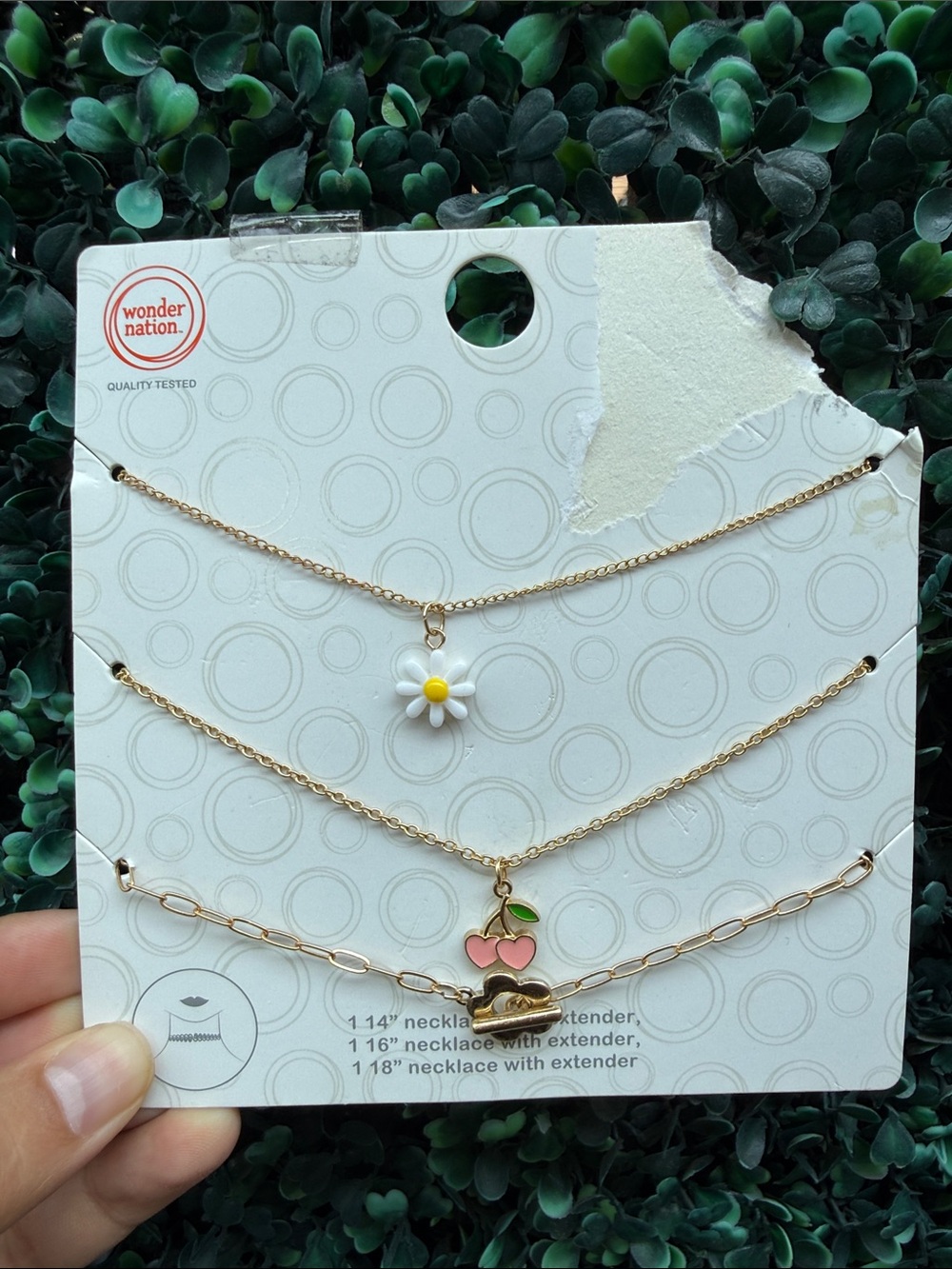 wonder nation Gold-Tone Layered Necklace Set with White Daisy & Pink Cherries